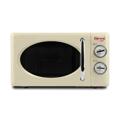 A beige retro-style microwave oven is shown against a white background.