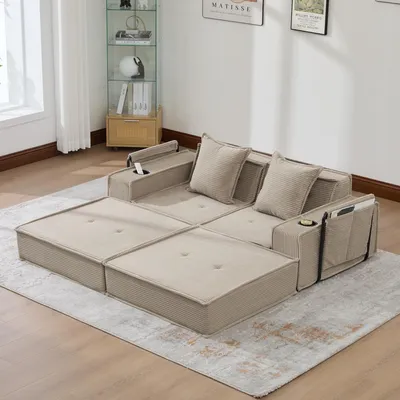Immagine prodotto di LVHOM Divano modulare Divano a terra in velluto a coste con portabevande, divano pieghevole estraibile Divano per bambini Poltrona letto per il pisolino, divano a 2 posti, color kaki