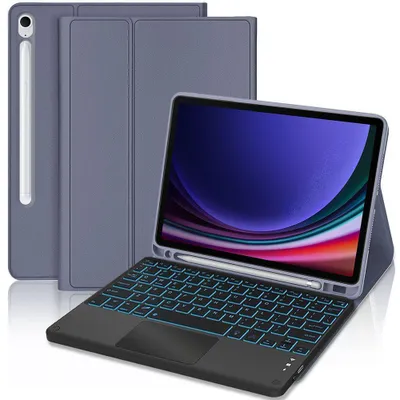 Image de Coque Clavier pour Samsung Galaxy Tab S9, CuirPolyuréthaneViolet avec Clavier Rétroéclairé Bluetooth