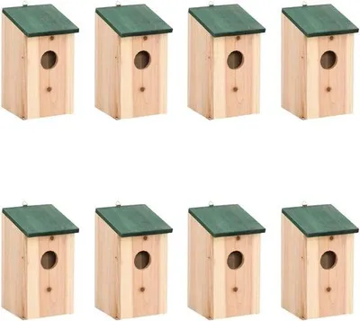 Produktbild von Set mit 8 Vogelhäusern – 12 x 12 x 22 cm – aus Kiefernholz – wetterfest für Garten und Balkon – ServiceTopper
