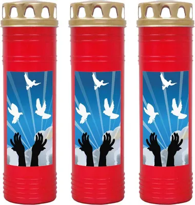 Produktbild von Grabkerze Rot 3er Pack, Brenndauer: 170 Stunden ( je Kerze ), Motiv: Tauben