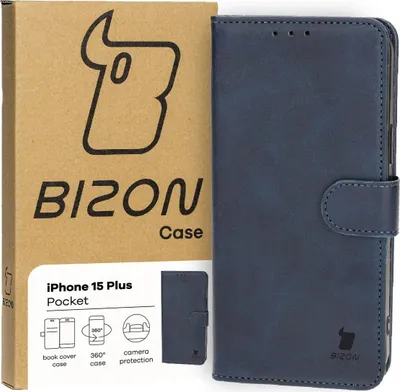 Produktbild von Bizon Case Pocket Flip Case für iPhone 15 Plus, Marineblau