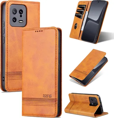Produktbild von Leder Hülle für Xiaomi 13 Pro, Klapphüllen Brieftasche Magnetverschluss Ständer Schutzhülle Gelb