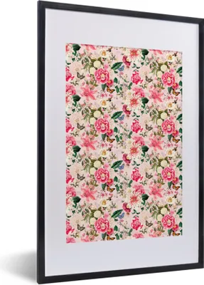 Produktbild von MuchoWow® MuchoWow® Gerahmtes Poster Blumen - Rosa - Muster 40x60 cm - Poster mit zchwarzem Bilderrahmen - Poster in Rahmen