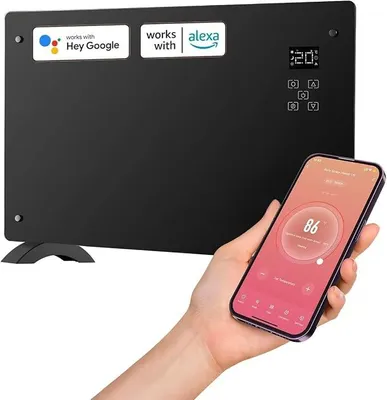 Obrázek produktu pro Elektrický konvektor s ovládáním přes aplikaci a hlasem, kompatibilní s Google Assistant a Alexa – výkon 1500 W, 3 režimy topení a programovatelný časovač – rozměry 47 x 77 x 23 cm