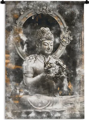 Obrázek produktu pro MuchoWow® Tapiserie Věšení na zeď Buddha - Stříbro - Meditace 90x135 Tapiserie dekorace Nástěnná šála