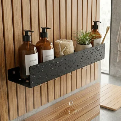Produktbild von Duschregal aus schwarzem Edelstahl – Hängendes Badezimmerregal – Badewannenregal – Duschregal rechteckig – 40 cm – inklusive Montagematerial