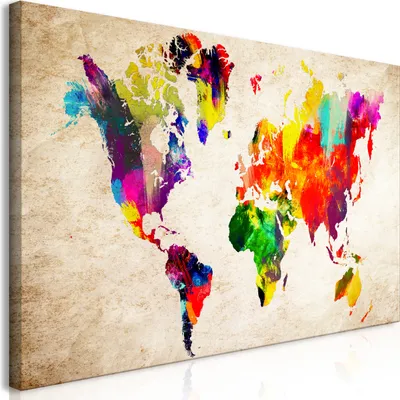 Produktbild von Wandbild Mega XXXL Weltkarte 250x125 cm Einteiliger XXL-Format Kunstdruck zur Selbstmontage Leinwandbilder moderne Bilder DIY Wanddekoration Wohnung Deko bunt k-A-0235-ak-e