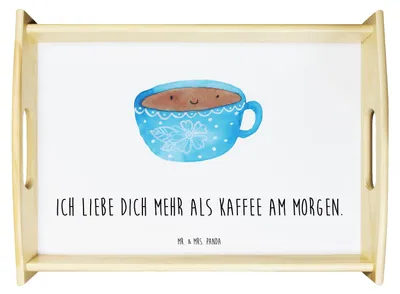 Produktbild von Mr. & Mrs. Panda Tablett Kaffee Tasse - Weiß - Geschenk, Geschmack, sofatablett, Lustige Sprüche, aus holz, Servierplatte, Genuss, Serviertablett, Holztablett, Liebe