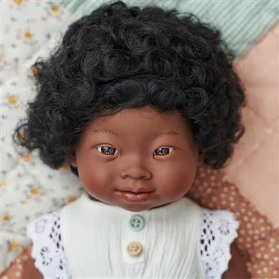Produktbild von Miniland afrikanisches Mädchen 38cm mit Down Syndrom, 31171, braun