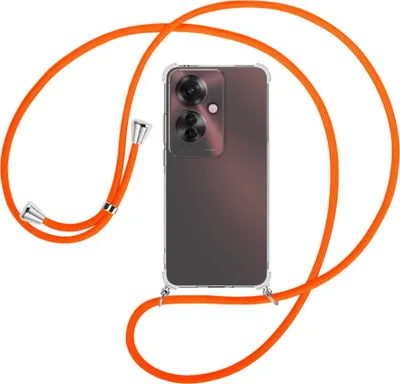 Produktbild von Handykette Backcover-Schutzhülle mit Band (Metall silberfarben) für Oppo Reno11 F 5G - neonorange