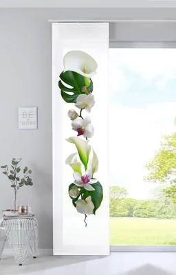 Produktbild von Schiebevorhang Bedruckt Flächenvorhang »Izmir« HxB 245x60 cm Orchidee Weiß Microsatin Blickdicht Lichtdurchlässig mit Paneelwagen, 2022400B
