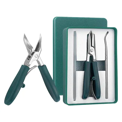 Produktbild von 3-teiliges Set Nagelknipser mit Adler-Schnabel-Winkel für Eingewachsene Zehennägel,Nagelzwicker, mit Auffangbehälter, für Senioren und Kinder, Grün