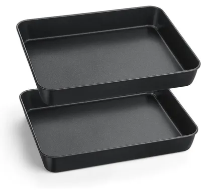 Productafbeelding van Roestvrijstalen bakplaat met antiaanbaklaag, set van 2, geschikt voor brownies, afmetingen 26,5 x 20,8 x 5 cm