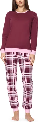 Produktbild von Merry Style Damen Schlafanzug Zweiteiler Pyjama lang bunt mit Muster MS10-268 (Weinrot/Kariert, XXL)