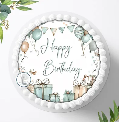 Produktbild von Für die Geburtstags Torte ein Tortenaufleger, Zuckerbild mit dem Motiv: Happy Birthday, Essbares Foto für Torten, Fondant, Ø 20cm, 2066z