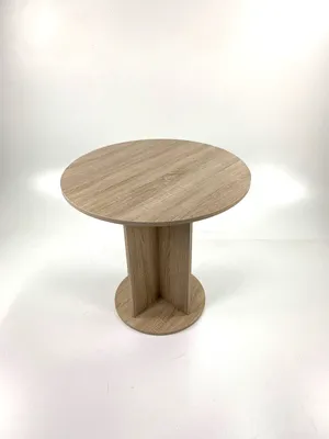 A round dining table with a wood-grain texture on a white background.