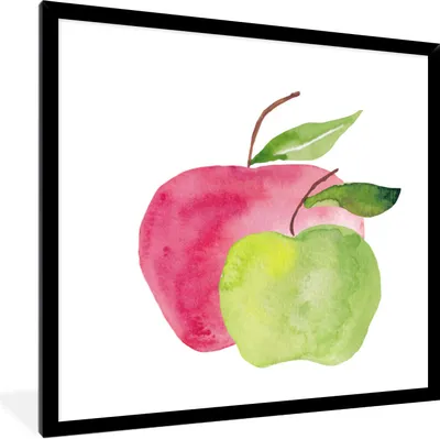 Produktbild von MuchoWow® Gerahmtes Poster Äpfel - Aquarell - Weiß 40x40 cm - Poster mit Schwarzem Bilderrahmen Wandposter Rahmen Foto Bilder - Mit Rahmen - Wanddekoration Schlafzimmer