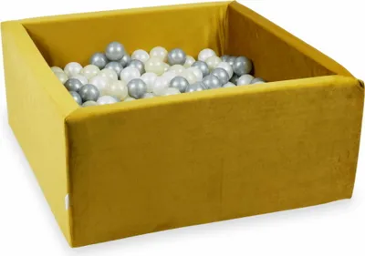 Produktbild von Bällebad 90x90x40 Samt Gold – Mit 400 Bällen / Hellgold, Silber, Perlmutt