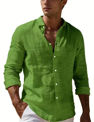 Productafbeelding van Currero Linnen Blouse Heren Licht groen XXXL