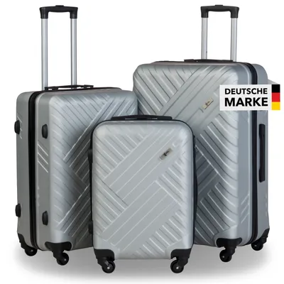 Produktbild von Xonic Design Reisekoffer mit Rollen 360° - ABS Hartschalen-Koffer Trolley mit Zahlenschloss in Handgepäck M-L-XL-Set (Silber, Set)