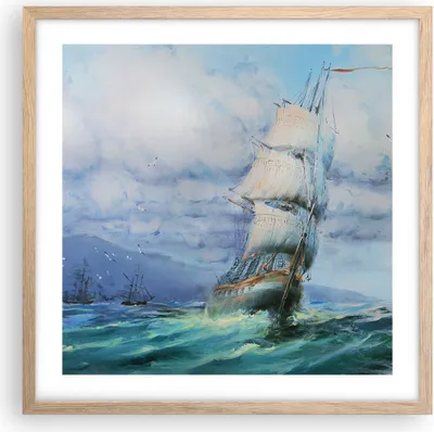 Produktbild von Gerahmtes Poster - Rahmen in heller Eiche - Meer Segelschiff - 50x50 cm - Wand Bild - Wanddeko - Wandbilder - Kunstposter - Wandposter - Bilderrahmen - Bilder - Kunstdruck - Wandbild - P2NAC50x50-3782