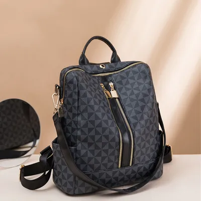 Produktbild von OKWISH Damen Rucksack aus Kunstleder mit Wallet,Lederrucksack mit Schultergurt als Umhängetasche,Elegant Backpack Große Mode Bag für Arbeit Schule Rei