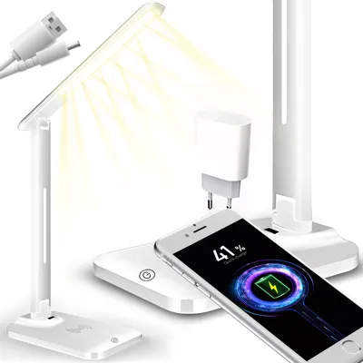 Produktbild von Schreibtischlampe mit QI Ladefunktion LED Dimmbare Tischleuchte 3 Helligkeitsstufen Touch Control 9W USB-Anschluss Memory-Funktion Retoo