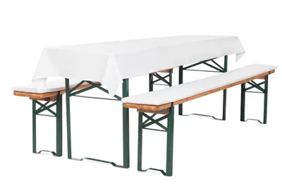 Produktbild von TexDeko Bierbankauflage gepolstert 220x25x2cm waschbar mit Reißverschluss 3TLG Set Blickdicht Tischdecke 250x100cm (universal), Weiß