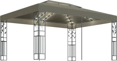 Produktbild von vidaXL Pavillon mit Doppeldach & LED-Lichterkette 3x4 m Taupe