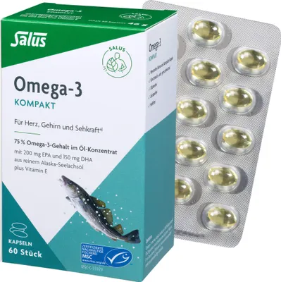 Produktbild von Omega-3 Kompakt aus reinem Alaska-Seelachsöl Salus, 60 St KAP