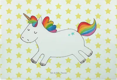 Produktbild von Mr. & Mrs. Panda Frühstücksbrett Einhorn Happy - Weiß - Geschenk, Großes Schneidebrett, Vesperplatte, Lachen, Unicorn, Servierplatte, Spaß, Freude, Einhörner, glücklich