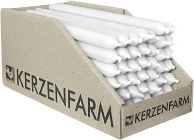 Produktbild von Stabkerzen aus Paraffin, 180/13 mm, Weiß, HAHN, Brenndauer ca. 3,5h, 49 Stück pro Verpackung