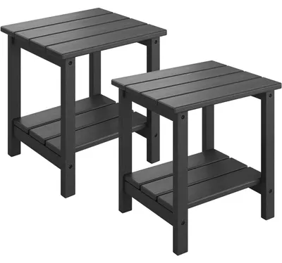 Produktbild von Adirondack Beistelltisch - 2er Set Gartentische 45x38 cm - 2 Ebenen - Wetterfestes HDPE - Terrasse, Balkon, Poolbereich - Schwarz