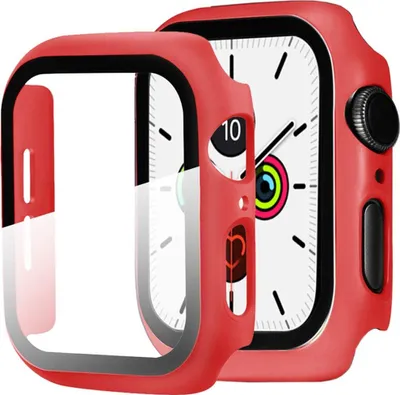 Produktbild von Kompatibel mit Apple Watch Series 6/SE/5/4 40mm PC Schutzhülle PC mit Displayschutz Panzerglas, Ultra Dünn Vollschutz Kratzfest Hülle für Apple Watch 40mm - Rot