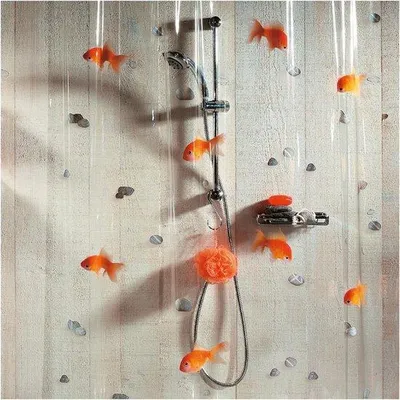 Obrázek produktu pro Oranžová sprchová záclona, 100 % PVC, 180 × 200 cm, průhledná