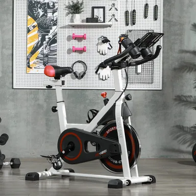 Image de Vélo d'appartement à résistance magnétique silencieux, vélo de fitness en acier avec écran LCD, blanc et noir | 103 x 53 x 114 cm | volant d'inertie de 8 kg | charge maximale de 120 kg