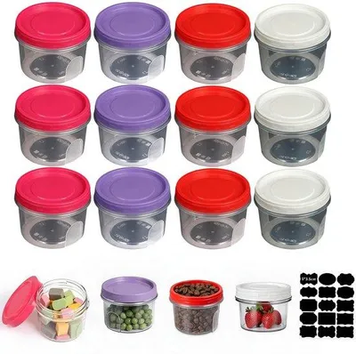 Obrázok produktu pre Sada 12 ks mini nádobiek na skladovanie, malé plastové poháriky s viečkom (500 ml), mini nádoby s viečkom, malé poháriky s viečkom, mini misky na mrazenie ovocia a omáčok