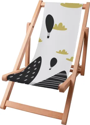 Produktbild von Dreamroots Kinder Liegestuhl klappbar Holz bis zu 130 kg, Sonnenliege klappbar mit 3-stufiger Neigungsregulierung der Rückenlehne, Black Balloon