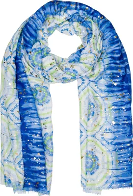 Produktbild von styleBREAKER Damen Schal Batik Muster mit Metallic Streifen, Leichtes Boho Style Tuch mit kurzen Fransen 01016230