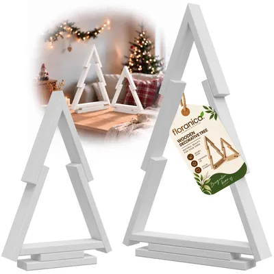 Immagine prodotto di Floranica Albero di Natale in Legno Triangolare, Set da 2, 55 + 37.5 cm, Pino Impregnato Interno ed Esterno – Bianco