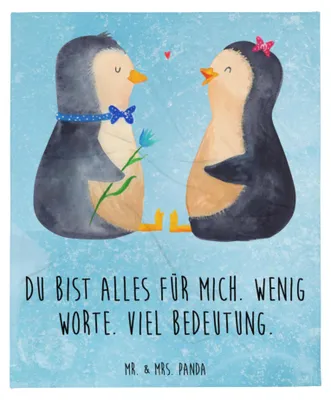 Produktbild von Mr. & Mrs. Panda Tagesdecke Pinguin Pärchen - Eisblau - Geschenk, Liebe, Hochzeitstag, Kuscheldecke, Decke, Pinguine, Hochzeit, Bettdecke, Sofaüberwurf, Hochzeitsgeschenk