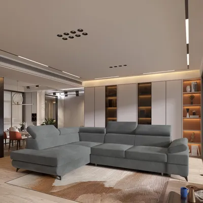 Produktbild von Masseno Ecksofa FAVIEN L-S mit Schlaffunktion L-Form, Sofa mit Bettkasten, Wohnzimmersofa, Couch, Soffa, Bettsofa, Couchgarnitur- Grau, MONOLITH 85