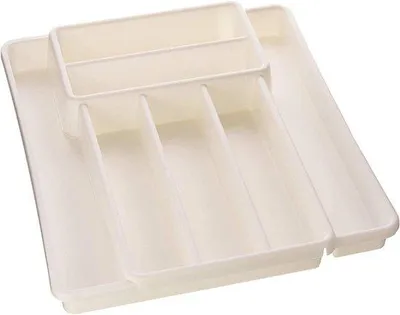 Zdjęcie produktu dla Pojemnik na sztućce Ibenzoa® wykonany z tworzywa sztucznego z regulowaną przegródką – 39,7 x 34,1 x 5,1 cm, organizer do przechowywania noży, widelców i łyżek