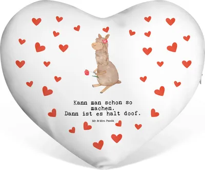 Produktbild von Mr. & Mrs. Panda Herz Kuschelkissen Alpaka Blume - Weiß - Geschenk, Spruch, Dekokissen, Ich liebe dich Kissen, dekoartikel, Sofakissen, Lama, Lamas