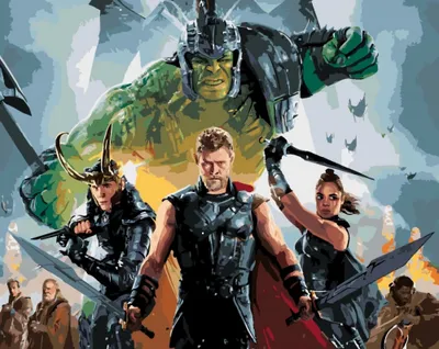 Image de Peinture par numéros avec cadre Images à peindre - Thor Ragnarok 50x40 cm