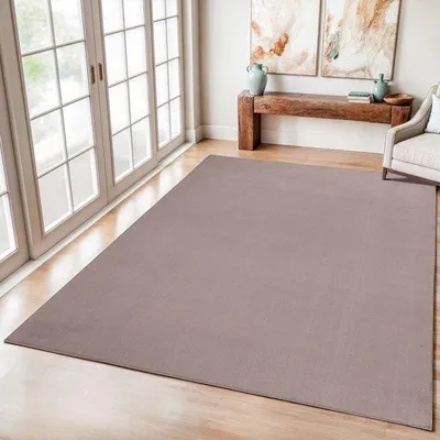 Image de Tapis Uni Relax Samba de Unyqoos® – Lavable, à poils ras, en polyester, couleur taupe, forme rectangulaire, dimensions 200 x 290 cm, OEKO-TEX 100
