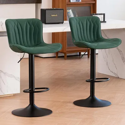 Produktbild von Barhocker 2er Set, drehbar, höhenverstellbar, Kunstleder, dunkelgrün