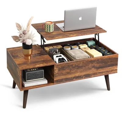 Produktbild von Couchtisch höhenverstellbar mit Stauraum, Lift-Top Wohnzimmertisch 100×50×41-57cm, Holzoptik & Metallrahmen, für Wohnzimmer