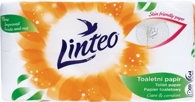 Produktbild von Papír toaletní Linteo, 3vrstvý, celulóza, 15 m, 130 útržků, bílý, 8 ks